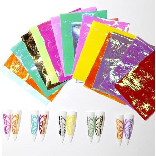 16pcs/Lot Fire Flame Holographic Nail Sticker Butterfly Decals Letter Pentagram Thin Laser Diy Nail Foil Nail Art Sticker FT#48