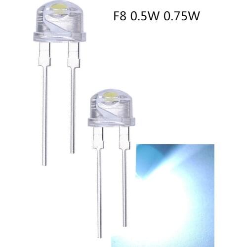 20PCS-500Pieces> LED 8mm straw hat lamp bead are white light 0.5W 0.75W big chips F8MM hight power hat light-emitting diode