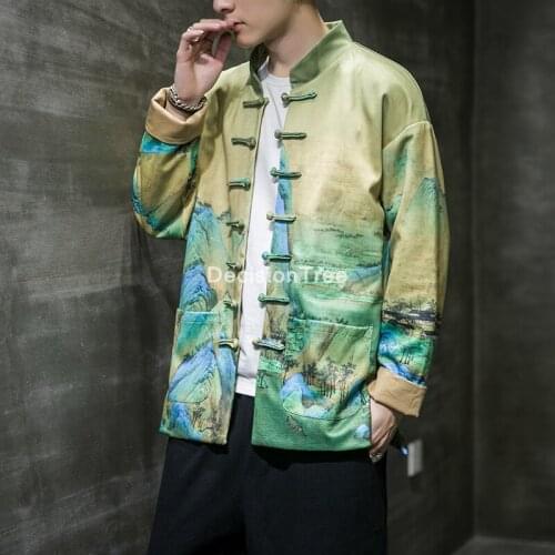 2021 tang suit male top madarin collar traditional chinese clothing men cotton linen retro hanfu blouse shirts tang suit coat