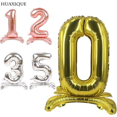 32 inch Stand Number Foil Balloon Gold Rose Gold Silver Balloon Wedding Birthday Party Decor Kids Toys Baby Shower Digital Globo