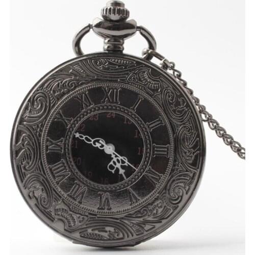 50pcs/lot Black Roman Dial Quartz Pocket Watch Necklace Pendant Gift Watches Men Women Watches Hot Sell
