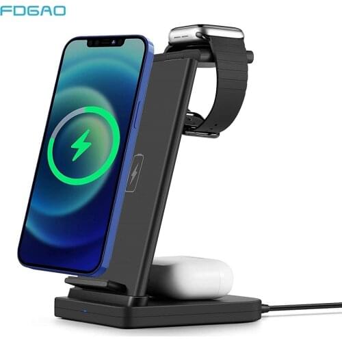 15W Fast Charge 3 In 1 Qi Wireless Charger Station Dock Stand For iPhone 12 11 Pro XS XR X 8 Apple Watch SE 6 5 4 3 Airpods Pro