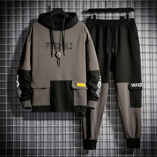 Men Tracksuit Jogging Suit Patchwork Hoodies Set Male Fleece Hoodies Pants Workout Two Piece Sets Gym Sportswear Suit Clothing
