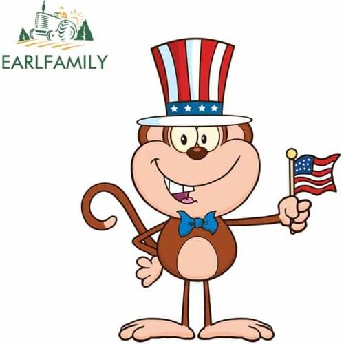 EARLFAMILY 13cm x 11.2cm Cartoon Patriotic Monkey Fine Decal JDM Car Stickers Waterproof Rear Windshield Car Styling
