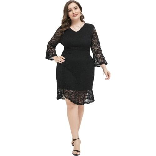 Oversized Elegant Dress For Wedding Party Lady Lace Light Soft Middle Dress Set Feminine Clothes Skirt Black Plus Size Irregular