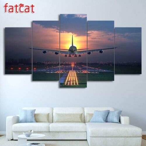 FATCAT 5 Pieces Sunset Lights Airplane Lawn Diy Diamond Painting Full Square Round Drill Diamond Embroidery Sale Decor AE976