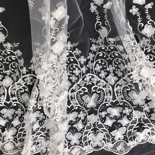 GLace 1Y/lot 3D Embroidery chiffon Flower mesh fabric for Wedding Lace Accessories women dress TX1357