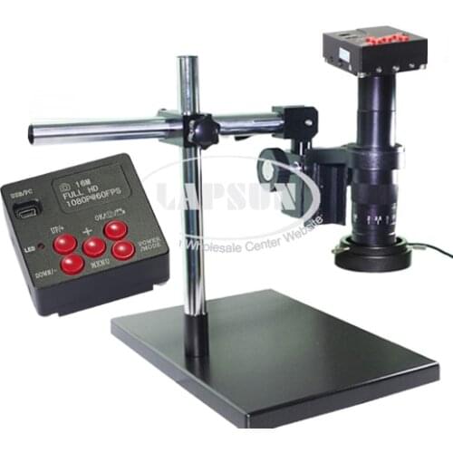 16MP 180X 60FPS HDMI USB HD Indusry Lab Microscope Camera TF Video + C-Mount Lens + Dual Arm Stereo Table Stand + 144 Light