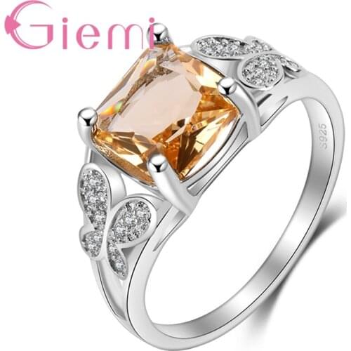 New Arrival Women Wedding Bride Jewelry Noble Champagne Africa Crystal Stone High-End Sterling Silver Finger Ring