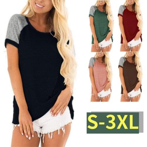 Kuelawear Round Neck Womens Short Sleeve T-Shirt Summer Ladies Casual Fashion Splicing Top Pullover Regular Sleeve Loose T-Shirt