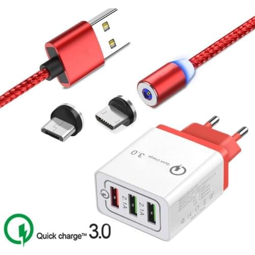 Magnetic Micro USB Cable For Samsung Galaxy A3 A5 2016 J7 Prime A7 2018 Honor 8A 7X Oppo A9 F7 cellphone QC 3.0 USB Fast charger