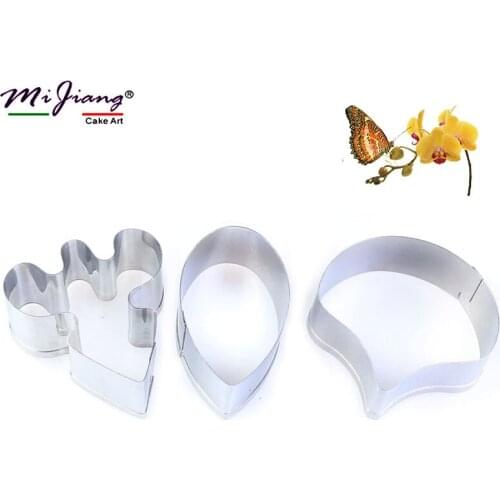 Mijiang 3pcs/set Butterfly Orchid Flower Petal Fondant Cake Mold Pastry Biscuit Cookie Cutter Stainless Steel Baking Tools A390
