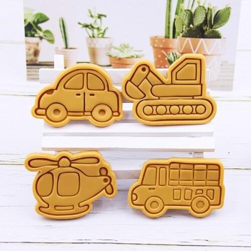 Cartoon Car Shape 3D Pressable Stamped Embossed Biscuit Cookie Cutters Mold Kitchen Bakeware Tool