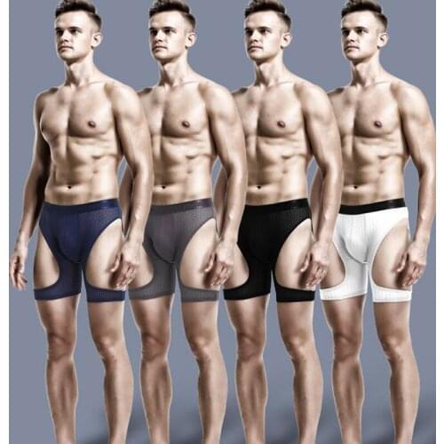 Mens underwear, anti-wear legs, ice silk hollow, large size boxer shorts, long boxer shorts, sports running tights