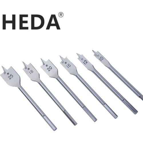 HEDA 6pcs Wood Flat Drill Sets 10mm 12mm 16mm 18mm 20mm 25mm Paddle Flat Wood Boring Drill Bit Set Power Tools With Hex Shank