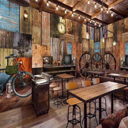 Retro Wooden Wheel Mural Wallpaper Restaurant Bar KTV Self-Adhesive Waterproof Canvas Backdrop Wall Photo Wall Papers 3D Sticker
