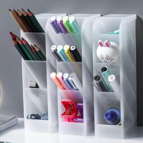 3PCS 4-Grid Desktop Organizer Storage Box Caddy + 1PCS Round Pen Holder for Stationery Makeup Tools Home Office School Supplies