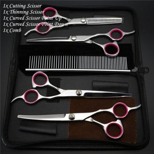 2020 New Products 7inch Color Pet Hair Scissors Set Dog Grooming Tools Straight Cut Curved Comb Shears