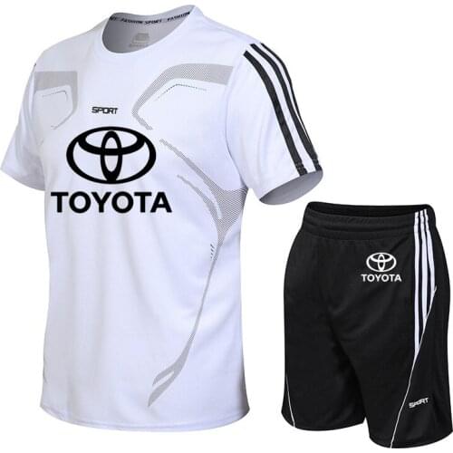 NEW Summer high quality cotton Mens Short sleeve Toyota Car Logo printing casual trend Mens short sleeve+shorts 2-piece set