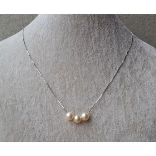 New Pearls Jewellery,3 Pearls AA 8MM White Color Natural Freshwater Pearls Necklace Made With S925 Sterling Silvers Chain