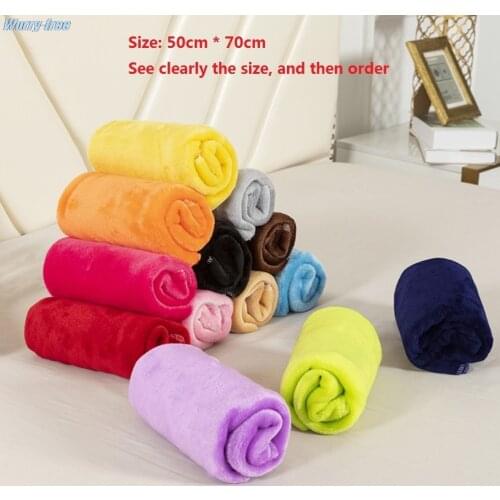 1PCS Bed Blanket Fleece Blankets For Bed Throw Blanket Machine Washable Home Textile Solid 50cm * 70cm Random Color