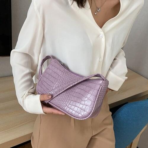 Solid Color Crocodile Pattern Baguette Bag New Fashion Women Shoulder Bag And Purses High Quality Pu Leather Women Handbags