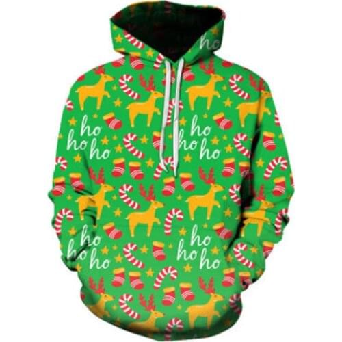 Winter Autumn Men Christmas Hoodie Fashion Casual Long Sleeve Drawstring Side Pockets Casual Style Pullover