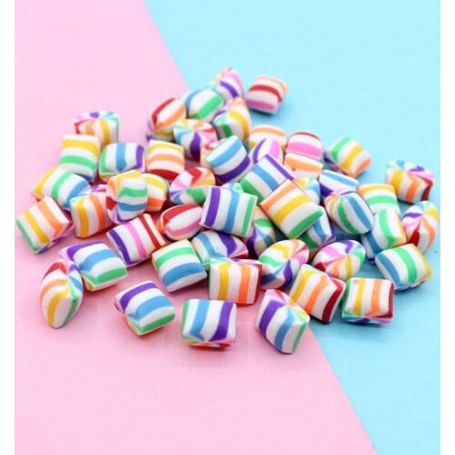 10pcs Cute Rainbow Stripe Resin Candy Charms Simulation Food Pendants For DIY Jewelry Making Earring Keychain Hair Accessories
