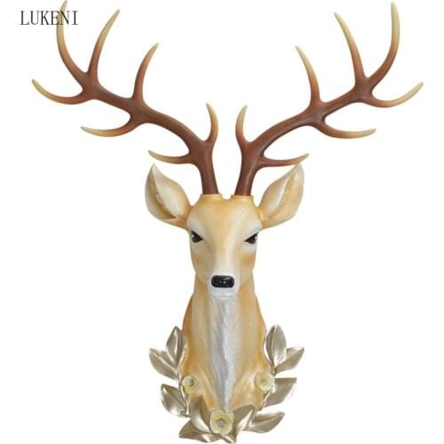 Lucky Deer Head Decoration Wall Hanging Large Nordic Style Living Room Background Wall Decoration Creative Wooden Pendant