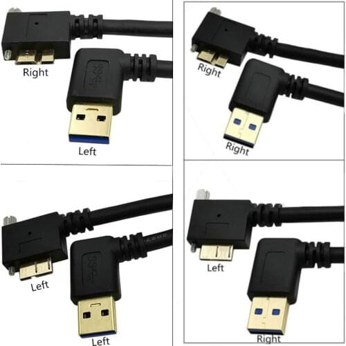Gold-plated 5Gbps usb3.0 male left / right angled to micro B left / right angled cable with screw 25cm