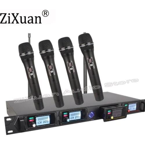 Professional UHF Wireless Stage Microphone System 4 Channel 4 Handheld Microphone Mic With Receiver karaoke Microphone System