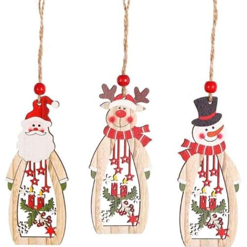 Christmas Pendants Hollow Wooden Craft Santa Claus Snowman Elk Tree Drop Ornament New Year Home Festival Party Decoration