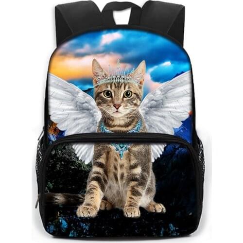 13 Inch Kawaii Angel Cat with Wing School Backpack for Boy Girl Daypack Children School Bags Kids Kindergarten Backpack Book Bag