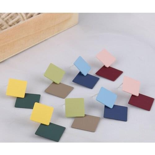 Retro style metal texture geometric stitching earrings fashion temperament contrast color wild earrings Fashion Stud Earrings