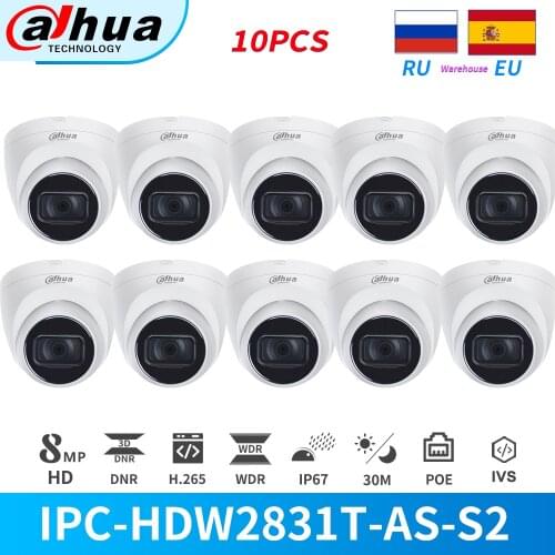 Dahua IP Camera 8MP 4K IR PoE Dome Built-in MiC IPC-HDW2831T-AS-S2 CCTV Security SD Card Slot Onvif Metal Original Upgradable