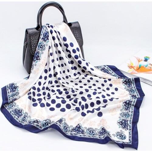 2021 New Fashion Silk Square Scarf For Women 90*90cm Neck Hair Tie Band Bag Warp Soft Neckerchief Hijab Headscarf Female Foulard