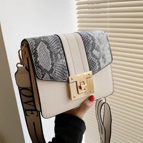 Contrast color Square Crossbody bag 2021 New PU Leather Womens Designer Handbag Wide Shoulder strap Shoulder Messenger Bag