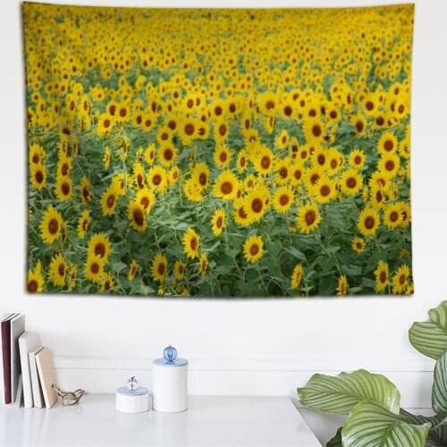 Fabric Valance Tapestry Wall Hanging Custom Flower Yellow Sunflower Bedroom Living Room Blanket Yoga Beach Towel Tablecloth