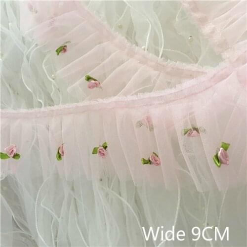 9CM Wide Tulle 3d Guipure Lace Fabric Embroidered Applique Edge Trim Collar Neckline Decorated Curtain Dress Fringe DIY Sewing