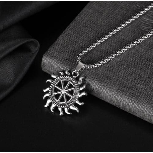 Vintage Sun Alloy viking Pendant Necklace for Men Punk Stainless Steel Chain Collar Retro Slavic Amulet Long Necklace Jewelry