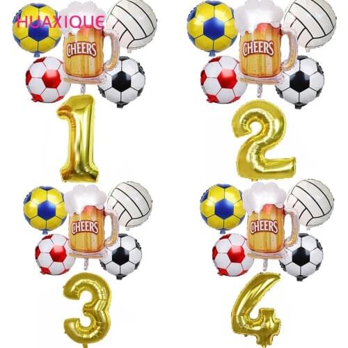 5pcs 32inch Gold 0-9 Number Football Foil Balloons Football theme Party Decor World Cup Happy Birthday Soccer Foil Ballon Globos