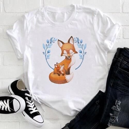 New T shirt Women Cartoon Print Top Tee ladies Summer Fox White Female T-shirt Harajuku Summer Short sleeve Female Tshirt 2021