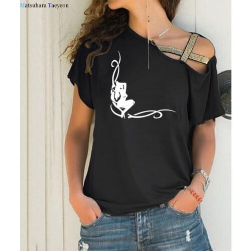 Girl in the corner of the glass Print Woman Tee Shirt Female Girl Shirt funny Women Fashion personality shoulder Out Tee Tops