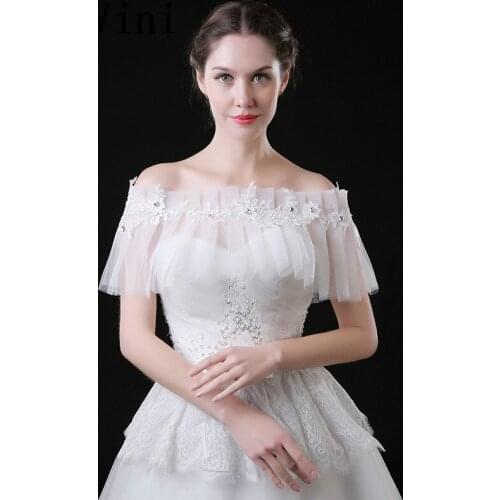 JaneVini Brautjacke Lace Appliques Bridal Capes Adjustable Lace-Up Women White Beaded Summer Bolero Wedding Shawl Stoles Wraps