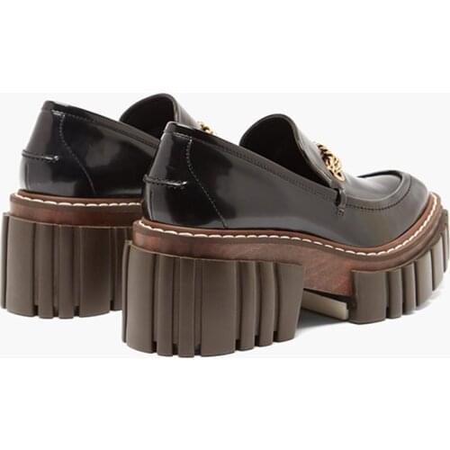 MUMANI Woman‘s 2021 New Loafers Shoes Genuine Leather High Heels Platform Thick Heel Pumps Retro Slip-On Round Toe Lady Footwear