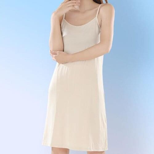 Womens Modal Full Slip Dress Underwear Spaghetti Strap Solid Long Under Dress Camisole Slips Inner Petticoat Women Intimates