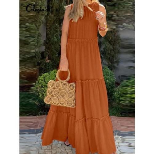 Women Sexy Maxi Dress 2021 Celmia Fashion Backless Party Lantern Long Sleeve Sundress V-neck Lace Up Casual Solid Dresses Femme