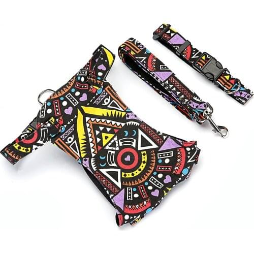 Dog Vest Trainning Lead Collar Set Pet Buckle Collar Durable Adjustable Metal Hook Colorful Cute Puppies Breathable Soft Rope