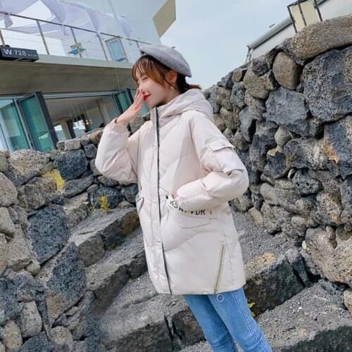 Winter Short Jacket Women 2020 New Fashion All-Match Lazy Embroidered Hooded Coat Women Mid-Length Cotton-Padded Jacket