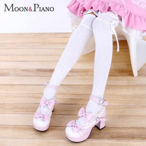 1 pcs Autumn Winter Cotton Women Cute Wavy Lace Ribbon Bow-Knot Solid color Stockings Knee-High 60cm Girls Lovely Stocking